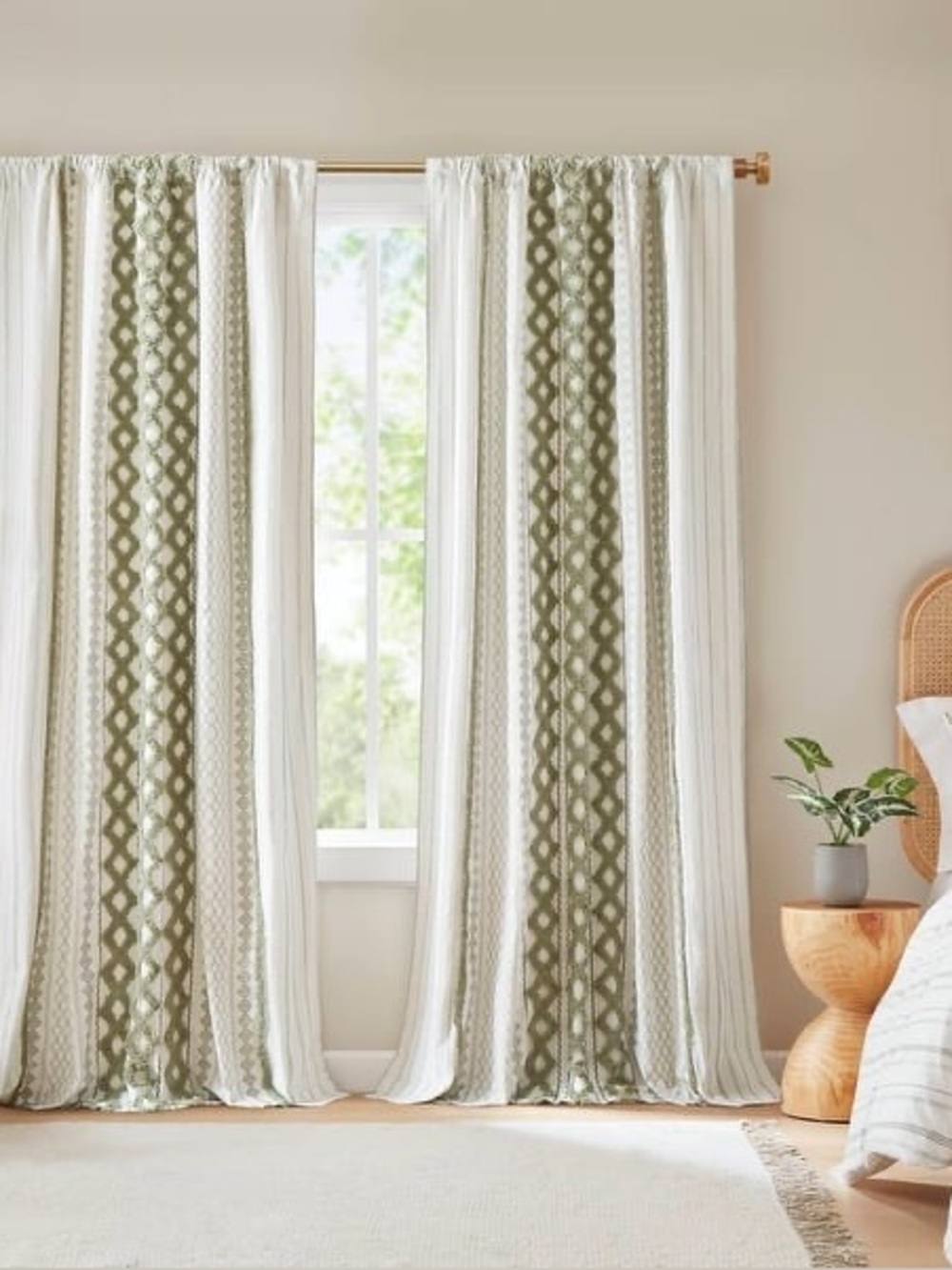 INK+IVY Imani Cotton Printed Curtain Panel Chenille Stripe 50x108" Green ONE